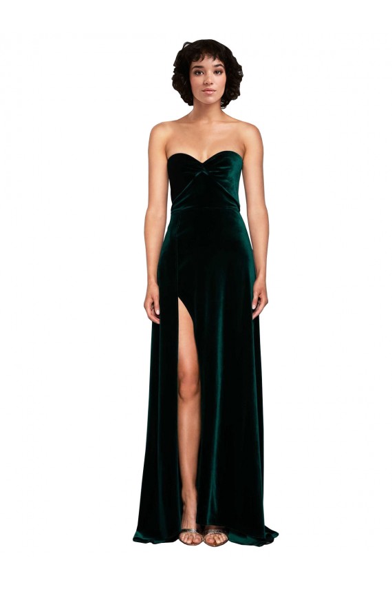 Purchase Sweep Train Sleeveless Sweetheart A-Line Stretch Velvet Semi Formal Evening Dress Canada