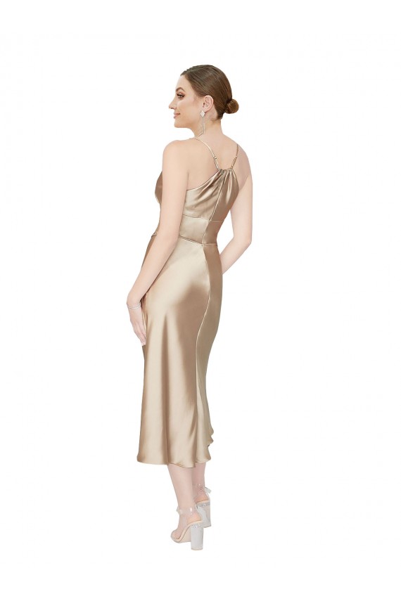 Purchase Short Midi Length Sleeveless V-Neck A-Line Silky Satin Evening Dress Canada