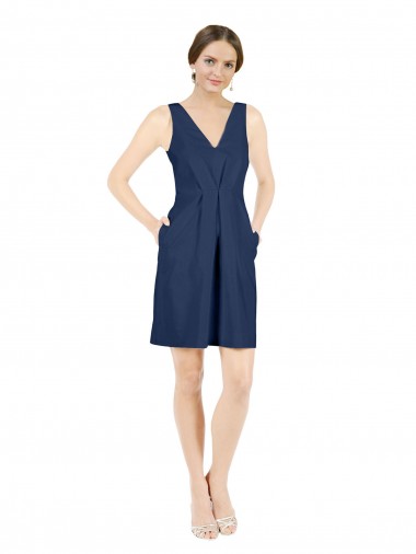 Purchase Knee Length Sleeveless V-Neck A-Line Satin Evening Dress Canada