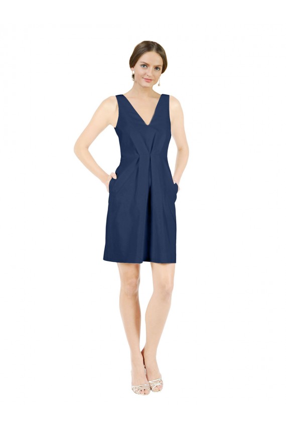 Purchase Knee Length Sleeveless V-Neck A-Line Satin Evening Dress Canada