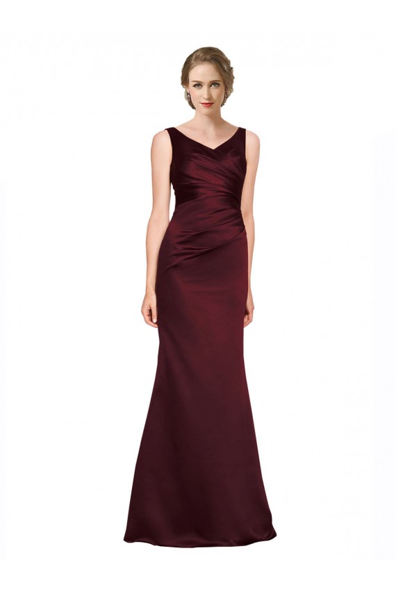 Purchase Long Sleeveless V-Neck A-Line Luxe Satin Burgundy Evening Dress Canada