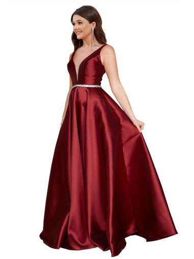 Purchase Long Sleeveless V-Neck A-Line Satin Plus Size Evening Dress Canada