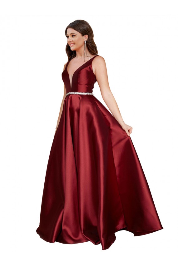 Purchase Long Sleeveless V-Neck A-Line Satin Plus Size Evening Dress Canada