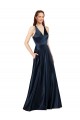Purchase Long Sleeveless V-Neck A-Line Luxe Satin Keyhole Back Evening Dress Canada