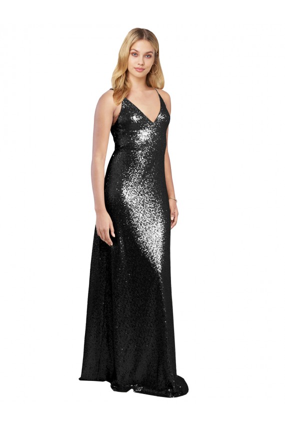 Purchase Long Sleeveless Spaghetti Straps A-Line Sequin Sexy Evening Dress Canada