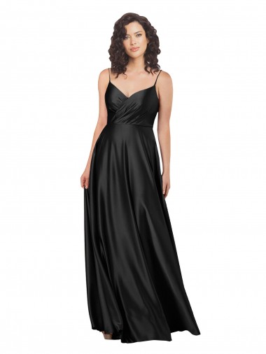 Purchase Long Sleeveless V-Neck A-Line Silky Satin Low Back Evening Dress Canada