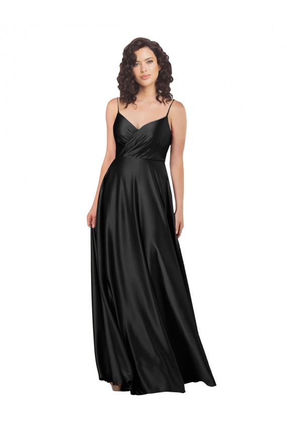 Purchase Long Sleeveless V-Neck A-Line Silky Satin Low Back Evening Dress Canada