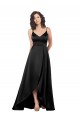 Purchase Long Sleeveless V-Neck A-Line Silky Satin Black Evening Dress Canada
