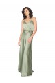 Purchase Long Sleeveless V-Neck A-Line Silky Satin Smoke Green Evening Dress Canada