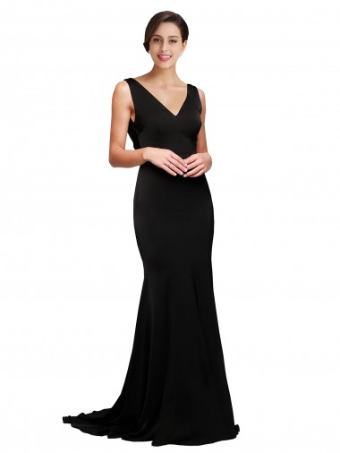 Purchase Sweep Train Sleeveless V-Neck A-Line Silky Satin Evening Dress Canada