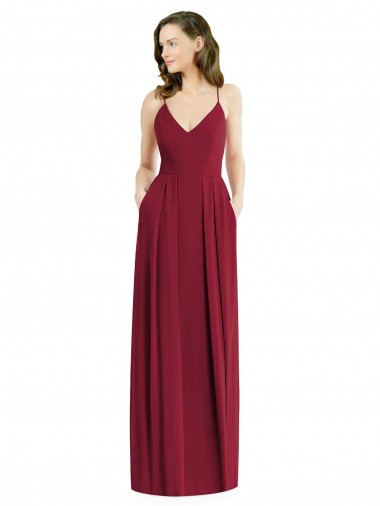 Purchase Long Sleeveless Spaghetti Straps A-Line Soft Chiffon Maxi Evening Gown Canada