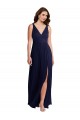Purchase Long Sleeveless V-Neck A-Line Soft Chiffon Dark Navy Maxi Evening Dress Canada