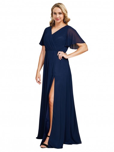Purchase Long Short Flutter Sleeves V-Neck A-Line Soft Chiffon Plus Size Evening Dress Canada