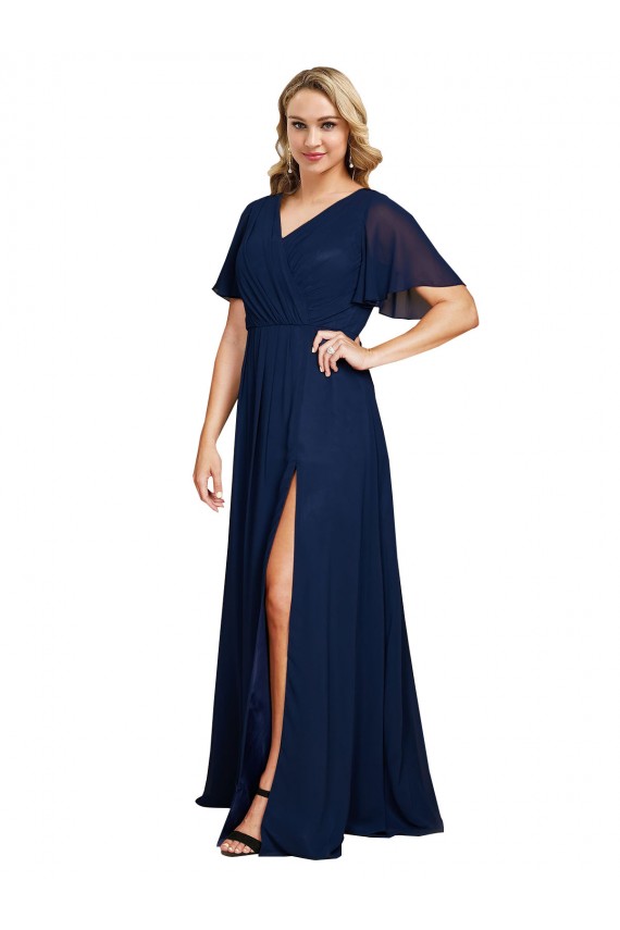Purchase Long Short Flutter Sleeves V-Neck A-Line Soft Chiffon Plus Size Evening Dress Canada