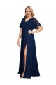 Purchase Long Short Flutter Sleeves V-Neck A-Line Soft Chiffon Plus Size Evening Dress Canada