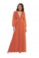Purchase Long Long Sleeves V-Neck A-Line Soft Chiffon Maxi Evening Dress Canada