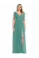 Purchase Long Sleeveless V-Neck A-Line Soft Chiffon Icelandic Silver Maxi Evening Dress Canada