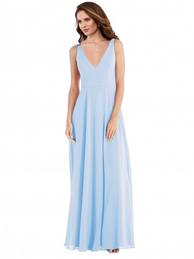 Purchase Long Sleeveless V-Neck A-Line Soft Chiffon Light Sky Blue Maxi Evening Dress Canada