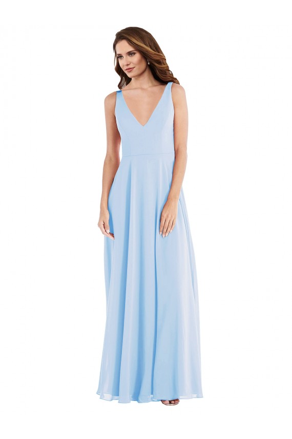 Purchase Long Sleeveless V-Neck A-Line Soft Chiffon Light Sky Blue Maxi Evening Dress Canada