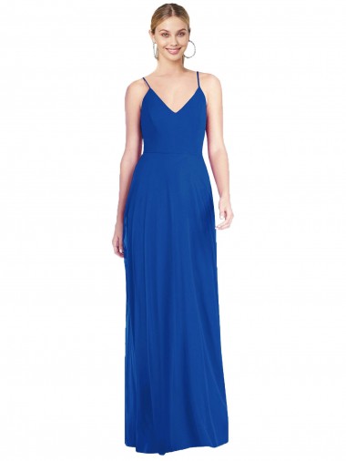 Purchase Long Sleeveless Spaghetti Straps A-Line Soft Chiffon Royal Blue Maxi Evening Dress Canada