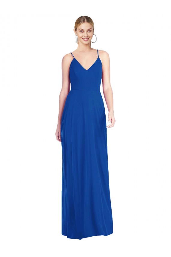 Purchase Long Sleeveless Spaghetti Straps A-Line Soft Chiffon Royal Blue Maxi Evening Dress Canada