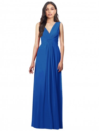 Purchase Long Sleeveless V-Neck A-Line Soft Chiffon Royal Blue Maxi Evening Dress Canada
