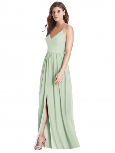 Purchase Long Sleeveless Spaghetti Straps A-Line Soft Chiffon Sage Maxi Evening Dress Canada