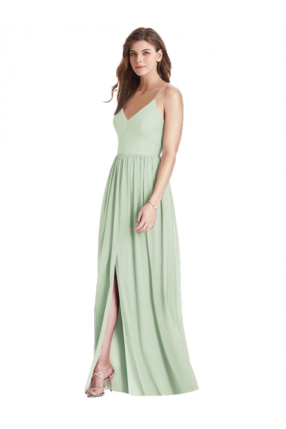 Purchase Long Sleeveless Spaghetti Straps A-Line Soft Chiffon Sage Maxi Evening Dress Canada