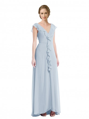 Purchase Long Sleeveless V-Neck A-Line Soft Chiffon Sea Glass Maxi Evening Dress Canada