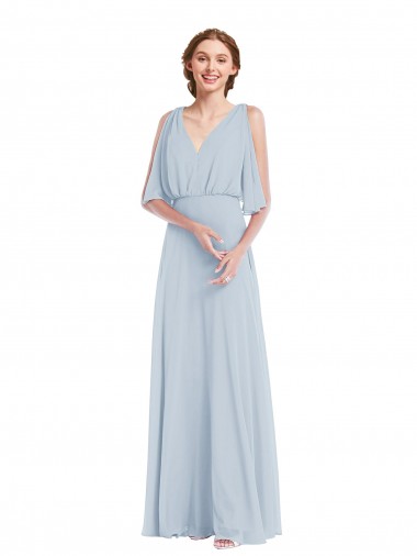 Purchase Long Half Sleeves V-Neck A-Line Soft Chiffon Maxi Evening Dress Canada