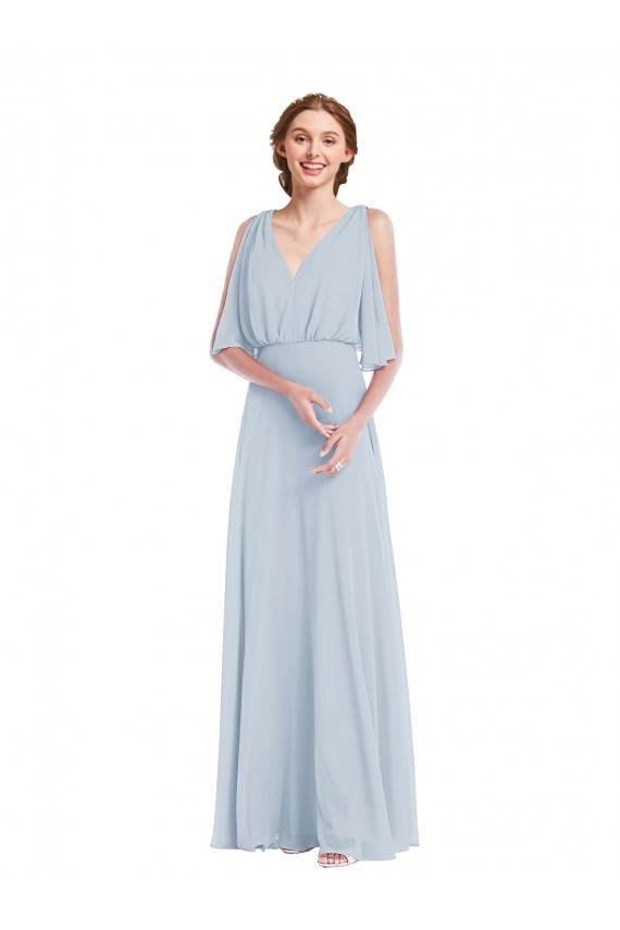 Purchase Long Half Sleeves V-Neck A-Line Soft Chiffon Maxi Evening Dress Canada