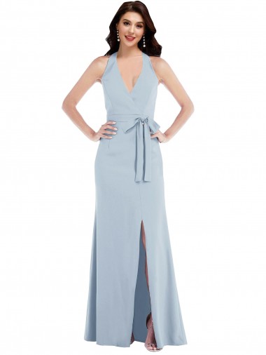 Purchase Long Sleeveless Halter Neck A-Line Stretch Crepe Maxi Evening Dress Canada