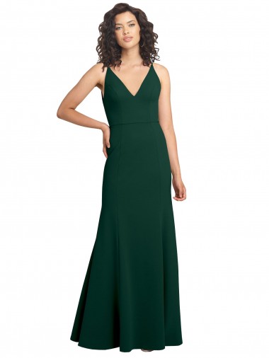 Purchase Long Sleeveless V-Neck A-Line Stretch Crepe Midnight Green Evening Gown Canada