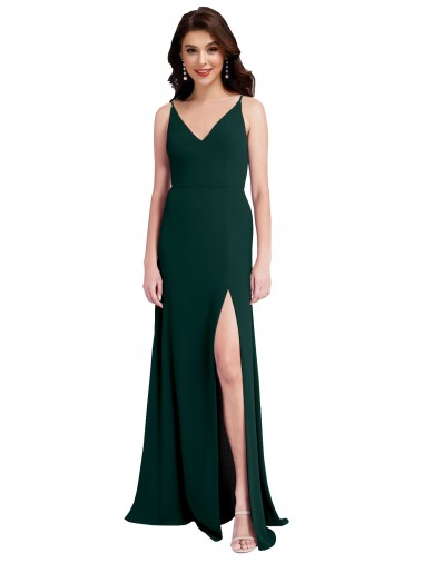 Purchase Long Sleeveless V-Neck A-Line Stretch Crepe Midnight Green Evening Dress Canada