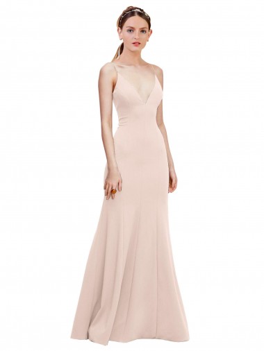 Purchase Long Sleeveless V-Neck A-Line Stretch Crepe Pink Evening Gown Canada
