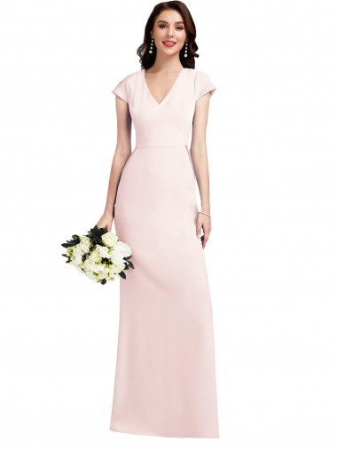 Purchase Long Cap Sleeves V-Neck A-Line Stretch Crepe Evening Dress Canada