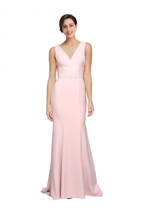 Purchase Sweep Train Sleeveless V-Neck A-Line Stretch Crepe Semi Formal Evening Dress Canada