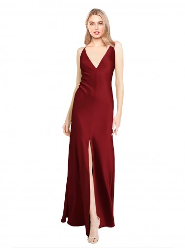 Purchase Long Sleeveless V-Neck A-Line Stretch Satin Evening Dresses Canada
