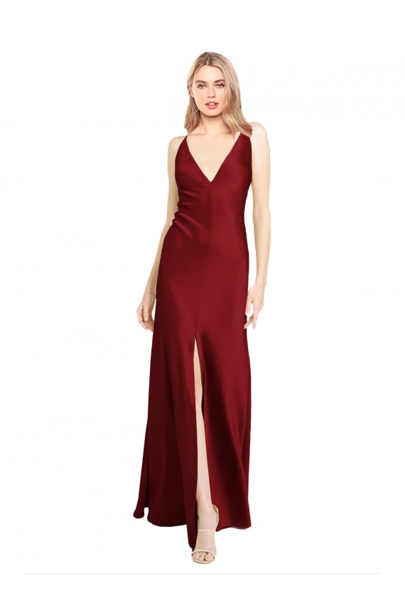 Purchase Long Sleeveless V-Neck A-Line Stretch Satin Evening Dresses Canada