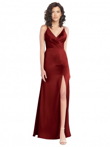 Purchase Long Sleeveless V-Neck A-Line Stretch Satin Evening Dress Canada