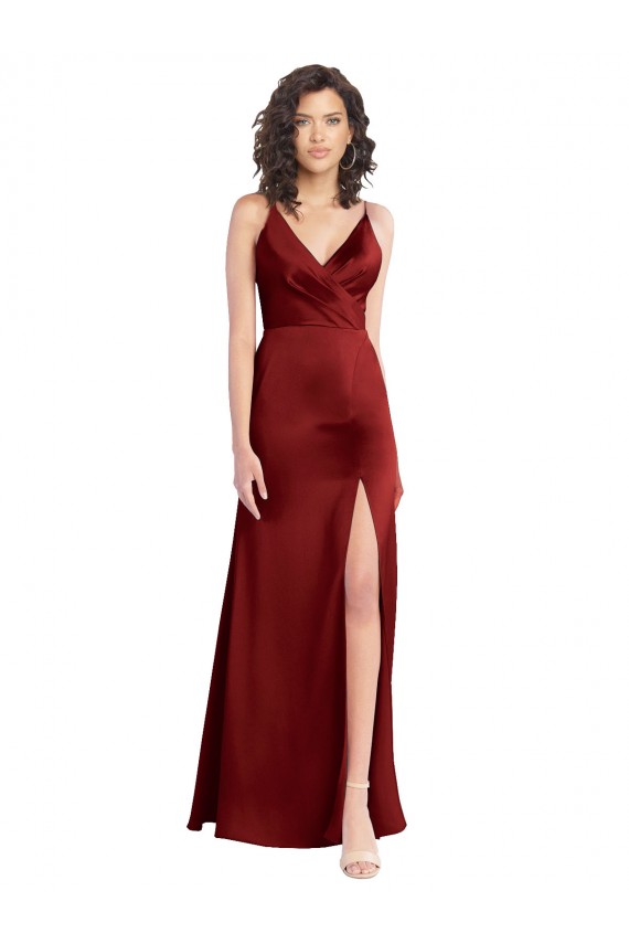 Purchase Long Sleeveless V-Neck A-Line Stretch Satin Evening Dress Canada