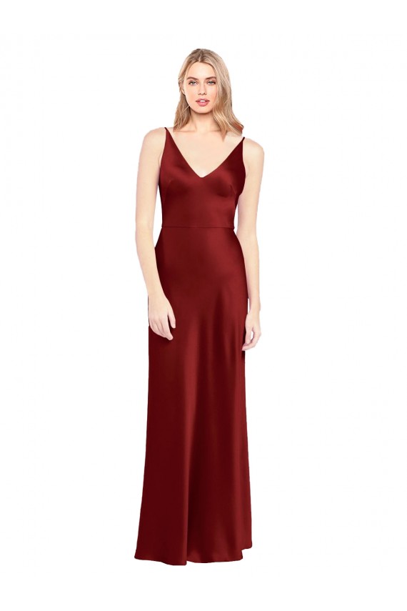 Purchase Long Sleeveless Spaghetti Straps A-Line Stretch Satin Evening Dress Canada