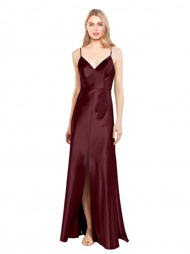 Purchase Long Sleeveless Spaghetti Straps A-Line Stretch Satin Evening Dresses Canada