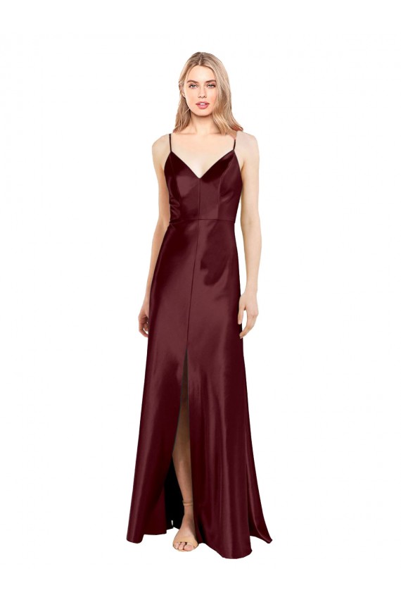 Purchase Long Sleeveless Spaghetti Straps A-Line Stretch Satin Evening Dresses Canada