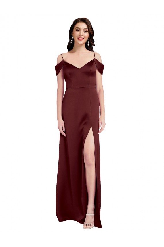 Purchase Long Sleeveless Off the Shoulder A-Line Stretch Satin Evening Gown Canada