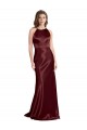 Purchase Long Sleeveless Spaghetti Straps A-Line Burgundy Gold Stretch Satin Evening Dress Canada