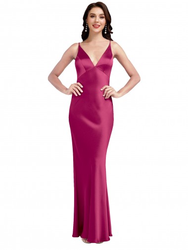 Purchase Long Sleeveless Spaghetti Straps A-Line Stretch Satin Sexy Evening Dress Canada