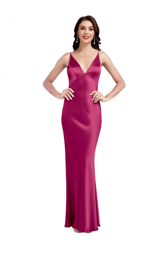 Purchase Long Sleeveless Spaghetti Straps A-Line Stretch Satin Sexy Evening Dress Canada