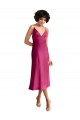 Purchase Midi Length Sleeveless V-Neck A-Line Stretch Satin Low Back Evening Dress Canada