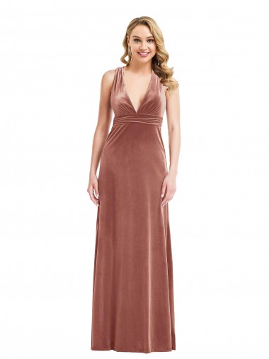 Purchase Long Sleeveless V-Neck A-Line Stretch Velvet Open Back Maxi Evening Dress Canada